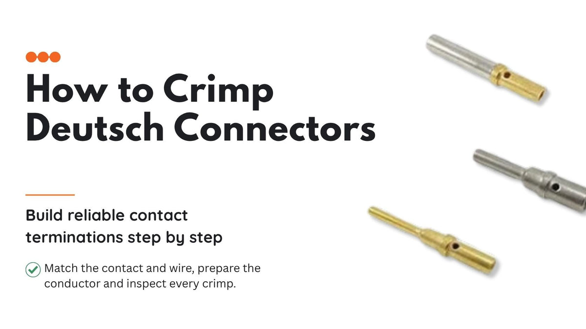 Deutsch Size 16 and Size 12 pin and socket contacts used for crimped connector wire terminations.